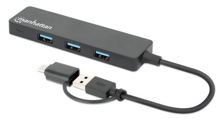 Manhattan Hub/dock combinado USB-C y USB-A, puertos (4): 4x USB-A, 5 Gbps (USB 3.0), Alimentado por USB (no requiere ali