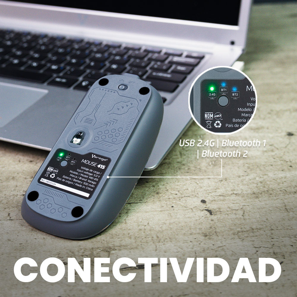 Vorago MO-415 ratón Oficina mano derecha RF Wireless + Bluetooth + USB Type-A Óptico 1600 DPI