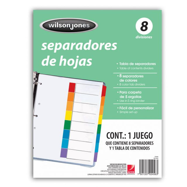 Separador Acco Tab 8 Div Ceja Color Sin Numeracion - P2456 FullOffice.com