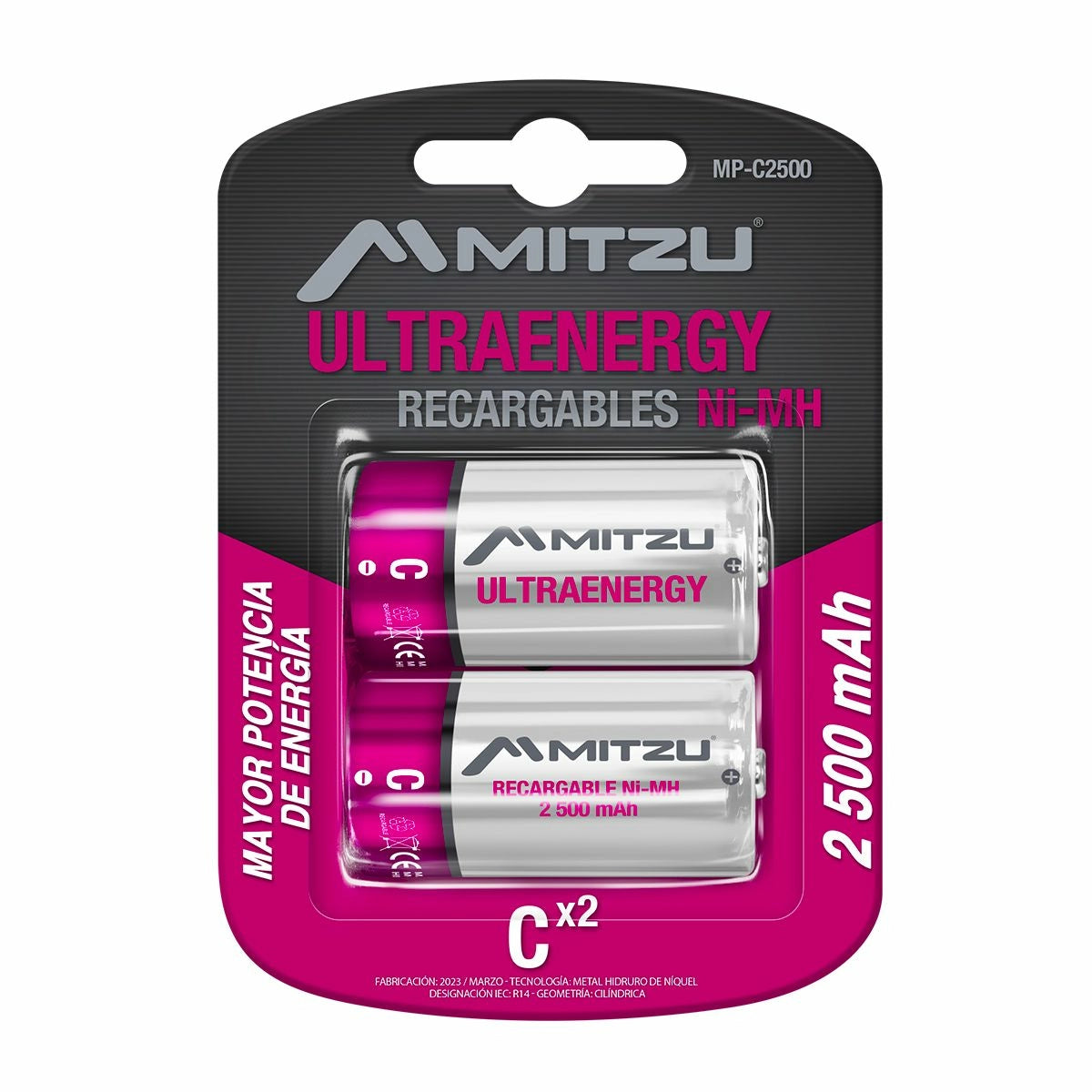 MITZU MP-C2500 pila de uso doméstico Batería recargable C Níquel-metal hidruro (NiMH), 2 pieza(s), 2500 mAh