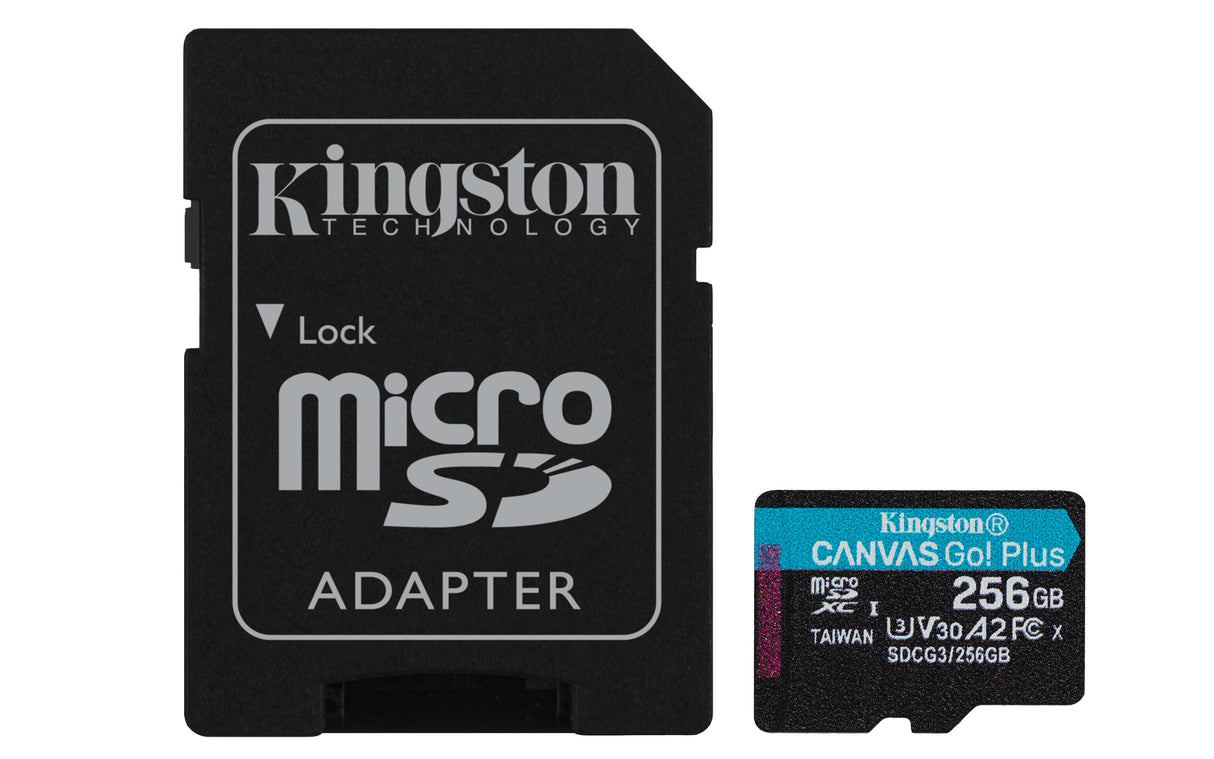 Kingston Technology Canvas Go! Plus Tarjeta microSDXC Canvas Go Plus 170R A2 U3 V30 de 256 GB con ADP Memoria Flash 256