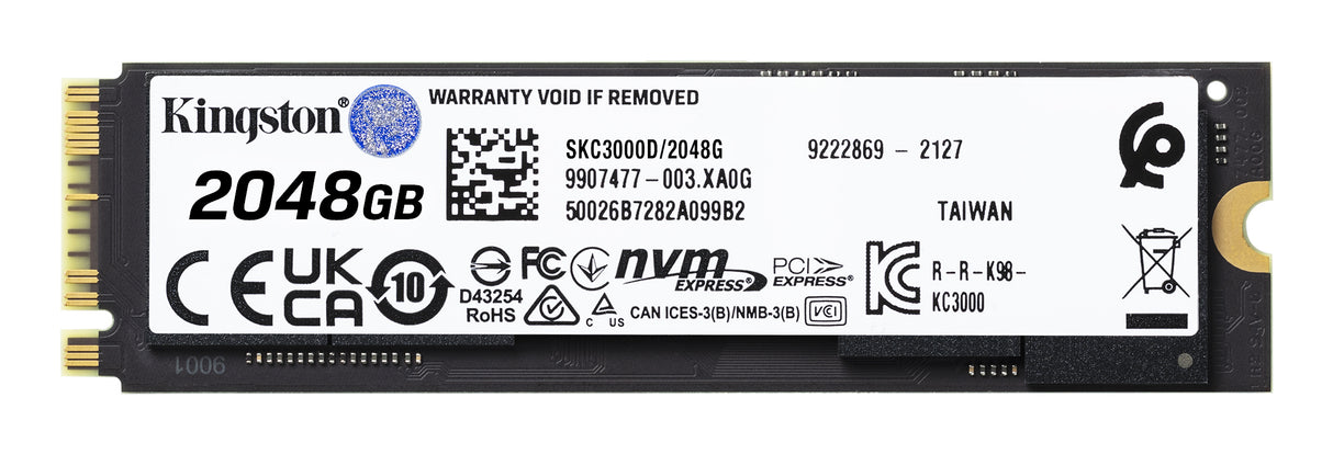 Kingston Technology 2048G KC3000 M.2 2280 NVMe SSD unidades internas de estado sólido 2 GB M.2 PCI Express 4.0 Si