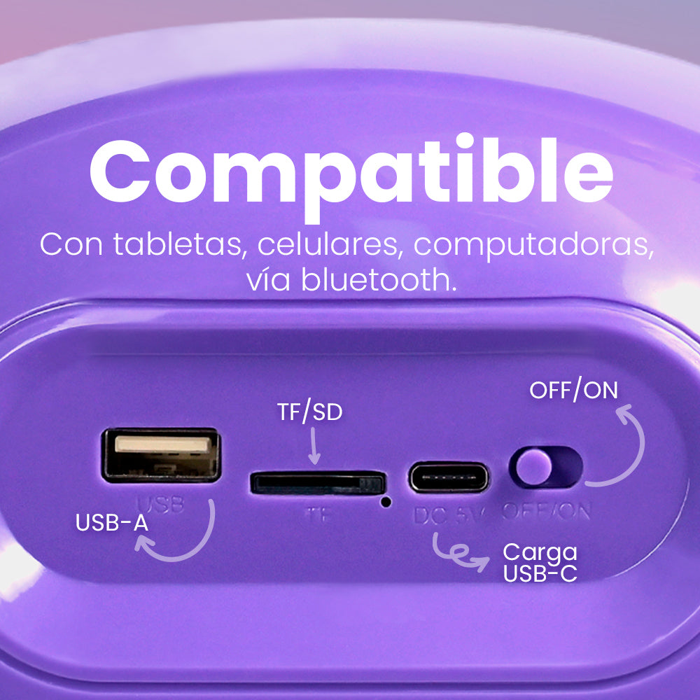 BOCINA VORAGO BSP-205 BLUETOOTH / MSD / USB / 3.5MM MICRÓFONO CON MODOS DE VOZ COLOR PURPURA