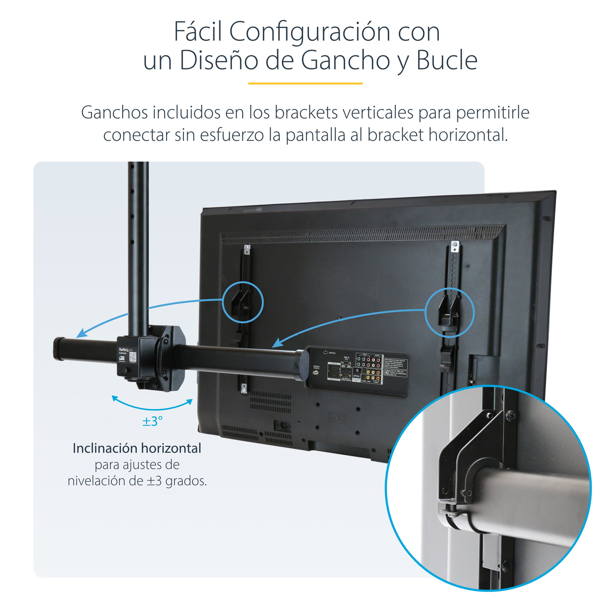 StarTech.com Soporte de Techo para TV - Soporte Universal de Cielo Raso para TV con Mástil Telescópico Largo Ajustable - Soporte VESA para Pantallas de 32" a 75" - Giro e Inclinación Monitor