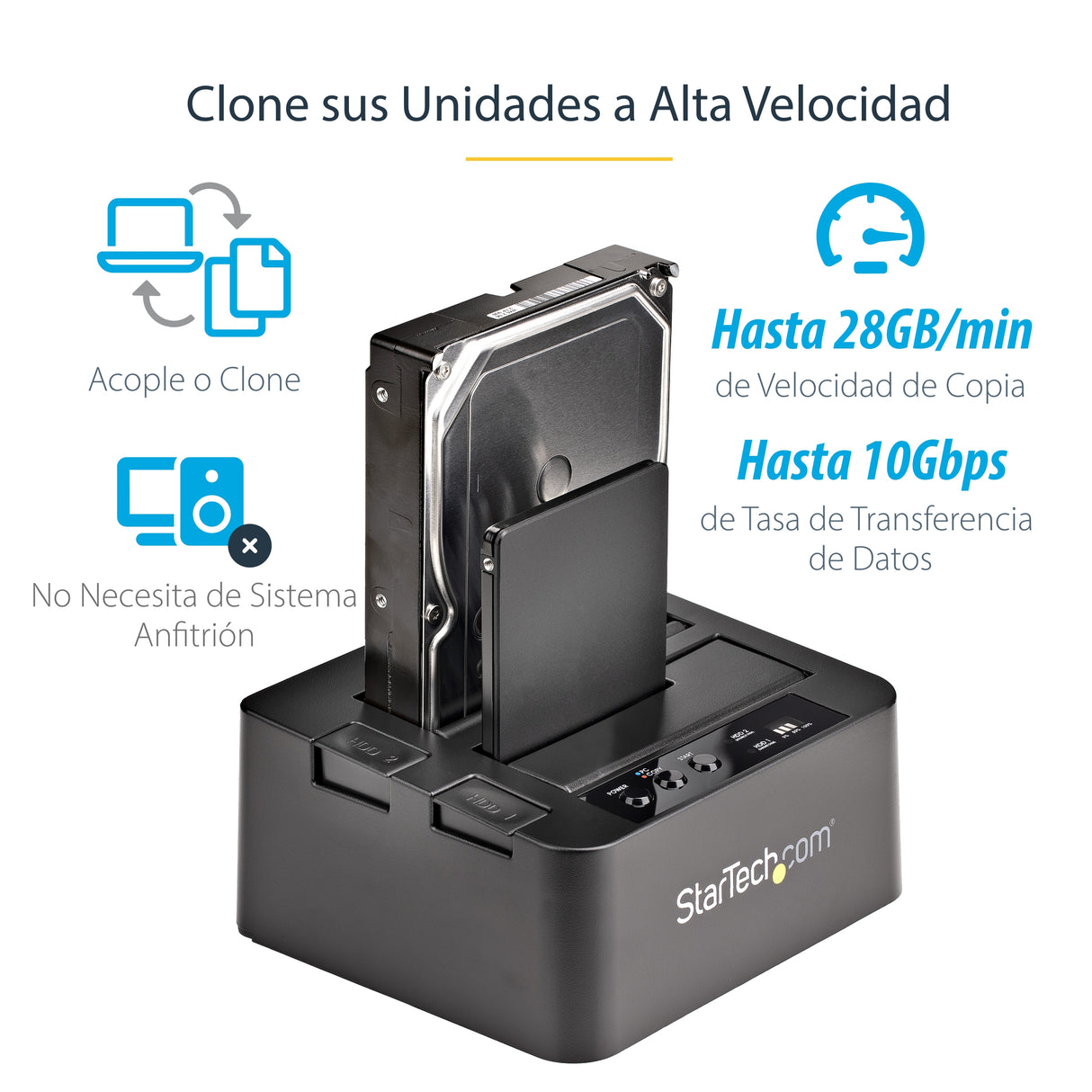 StarTech.com Duplicador Clonador Autónomo de Discos Duros o SSD SATA - Copiador de 2 Bahías - Base de Acoplamiento USB 3