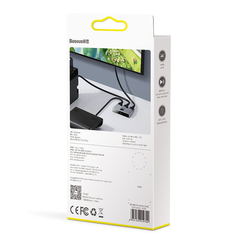 Baseus CAHUB-BC0G divisor de vídeo HDMI 3x HDMI, 3840 x 2160 Pixeles, Negro, Gris