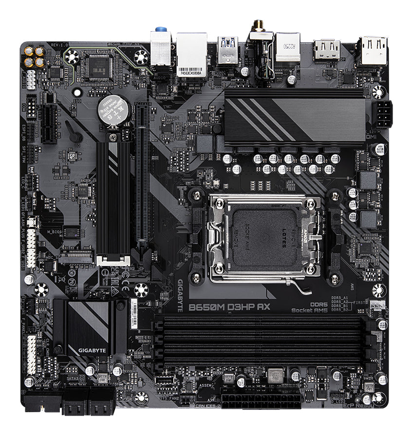 GIGABYTE B650M D3HP AX Placa base - AMD Ryzen serie 9000, VRM de 5+2+2 fases, hasta 8000 MHz DDR5 (OC), 2xPCIe 4.0 M.2, WIFI 6E, LAN 2,5 GbE, USB 3.2 Gen 1 placas base AMD Zócalo AM5 Zócalo AM5 DDR5-SDRAM