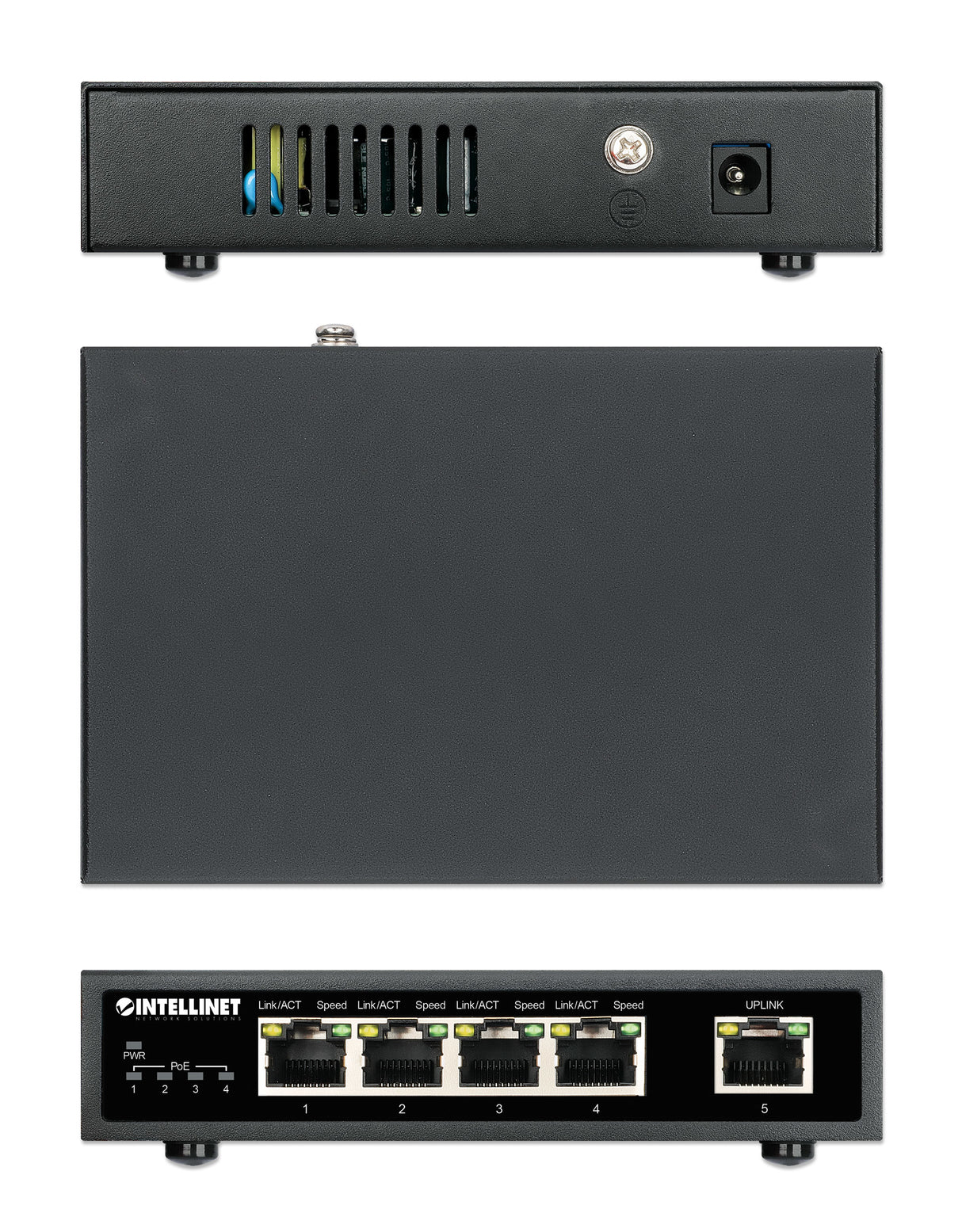 Intellinet Commutateur réseau (switch) Gigabit Ethernet PoE+ 5 ports, 4 ports PoE PSE, compatible IEEE 802.3at/af, budge