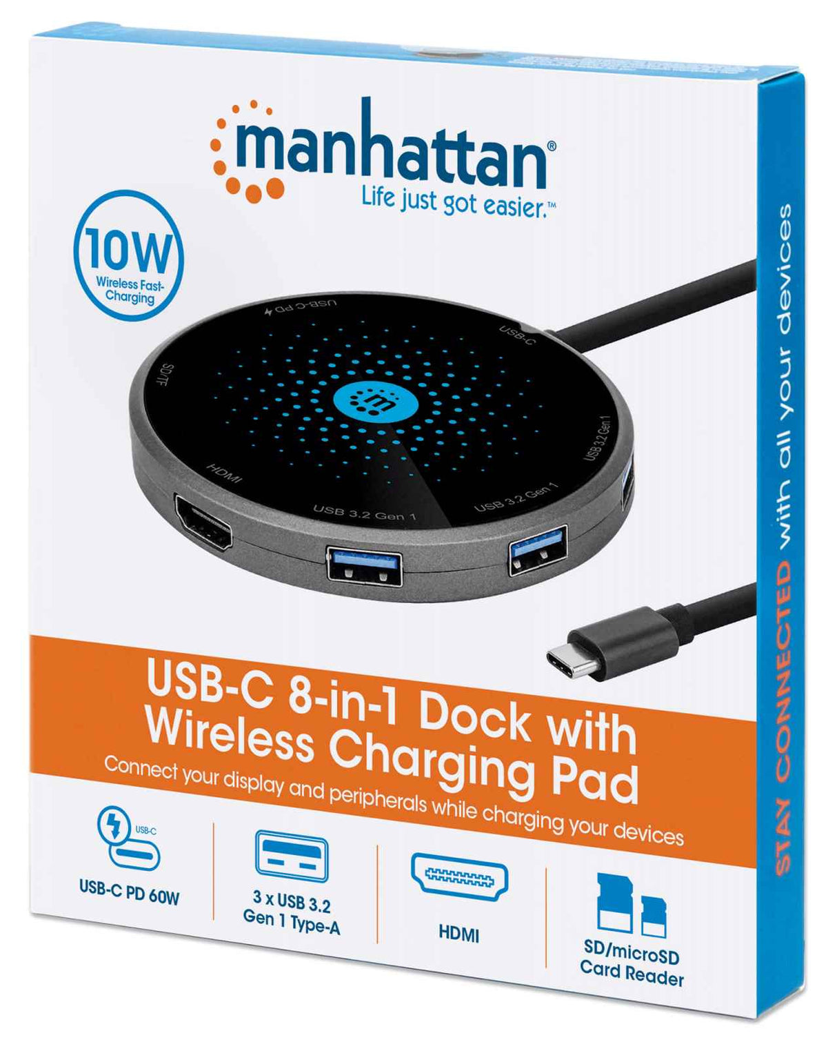 Manhattan Docking Station USB-C HDMI 4K, Carga Inalámbrica, 165560