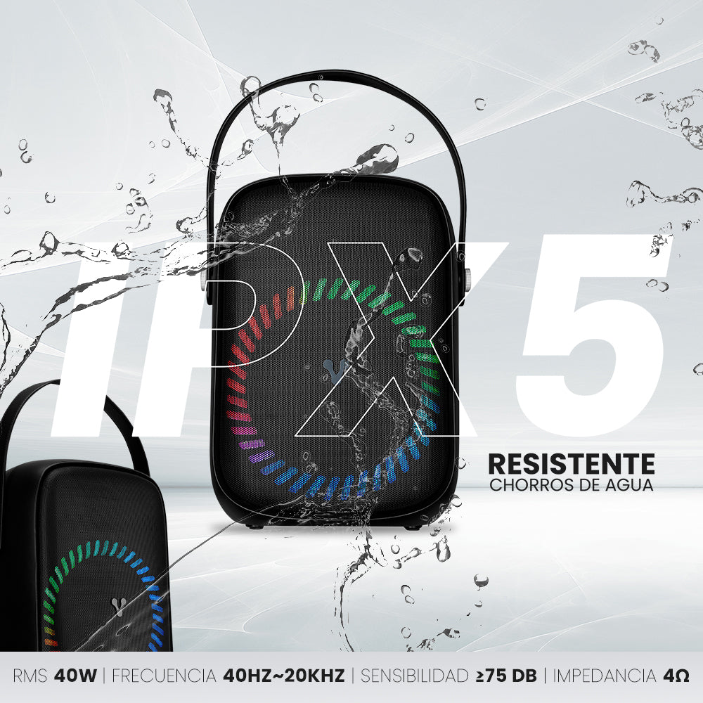 MINI BAFLE KARAOKE VORAGO KSP-455 40WATTS RECARGABLE 1 MICROFONO INALAMBRICO C/CORREAS TWS IPX5 BT 6HRS