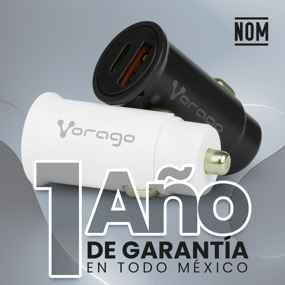 CARGADOR PARA AUTO VORAGO AU-305 TIPO C PD 20W Y USB A QUICK CHARGE 3.0 BLANCO
