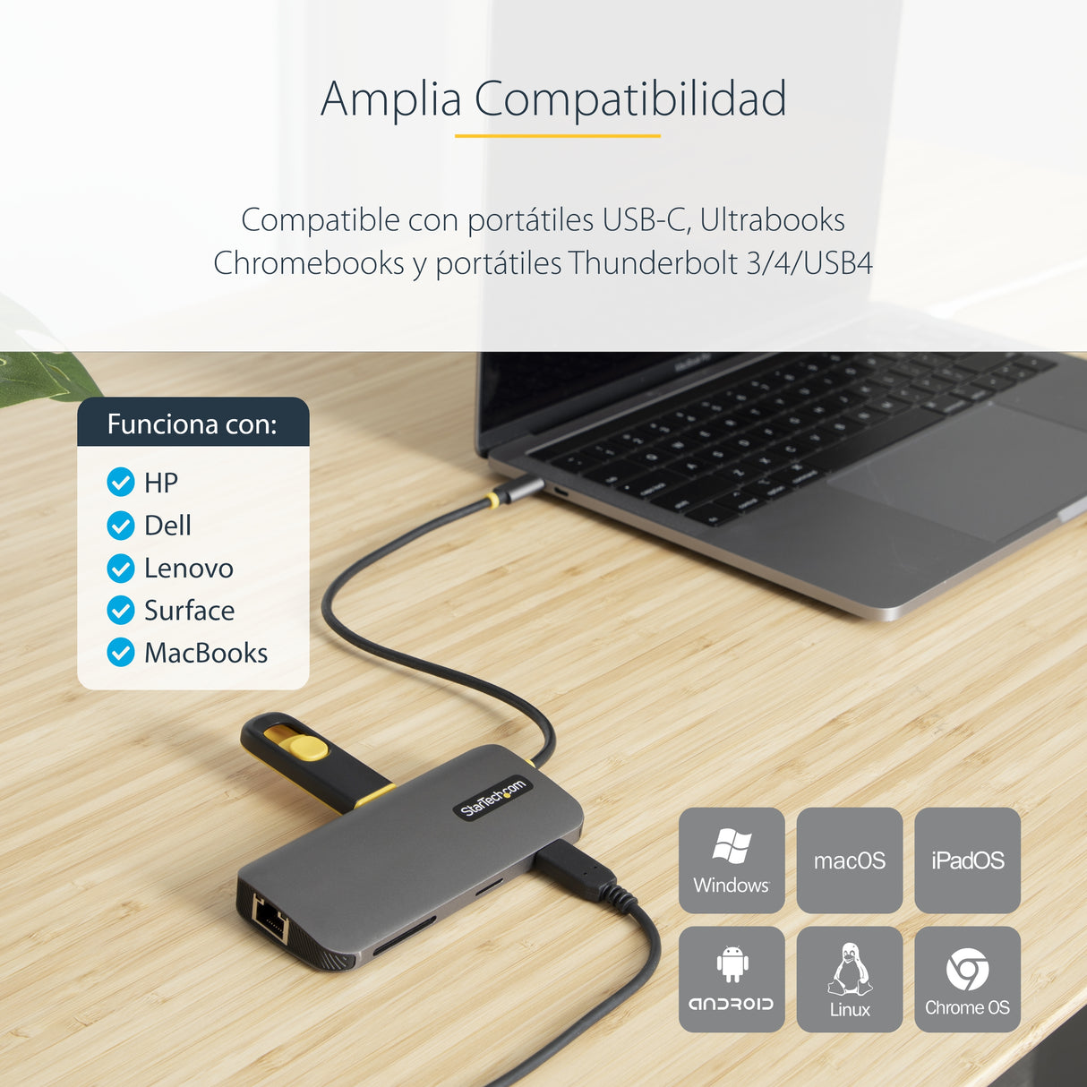 StarTech.com Adaptador Multipuertos USB C de Vídeo 4K a 60Hz, con Hub de 3 Puertos USB-A de 5Gbps, Entrega de Alimentación USB de 100W, Red Ethernet, SD/microSD, Cable de 30cm Laptop Alámbrico USB 3.2 Gen 1 (3.1 Gen 1) Type-C 3 1