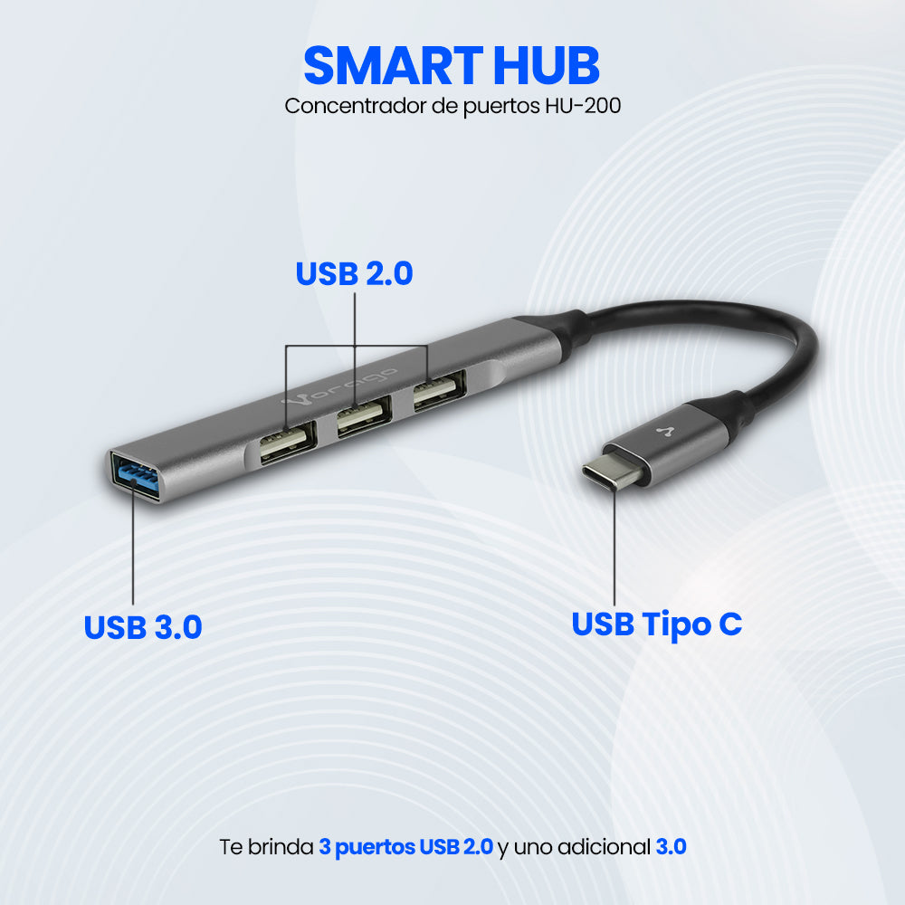 CONCENTRADOR HUB VORAGO HU-200 4 PUERTOS USB SLIM TIPO C