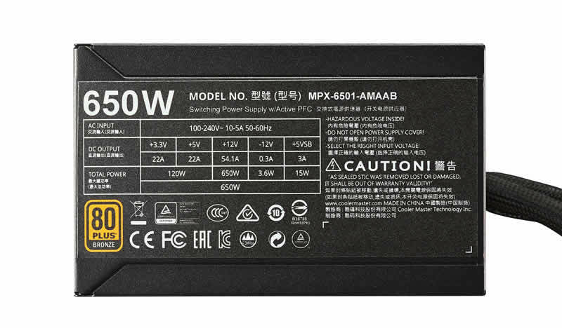 Cooler Master MasterWatt 650 unidad de fuente de alimentación 650 W 24-pin ATX ATX Negro