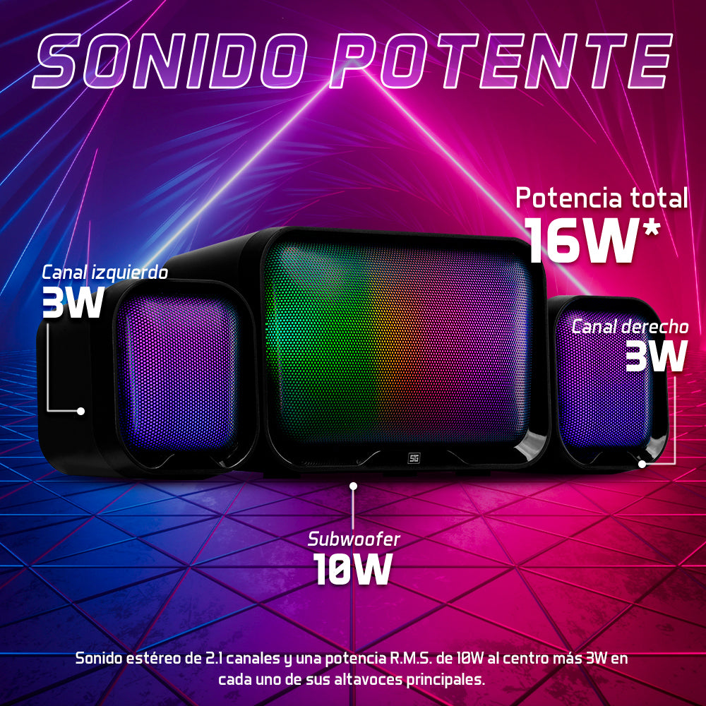 BOCINAS START THE GAME SPK-255 2.1 USB/3.5MM 3W*2 + 10W SUBWOOFER RGB