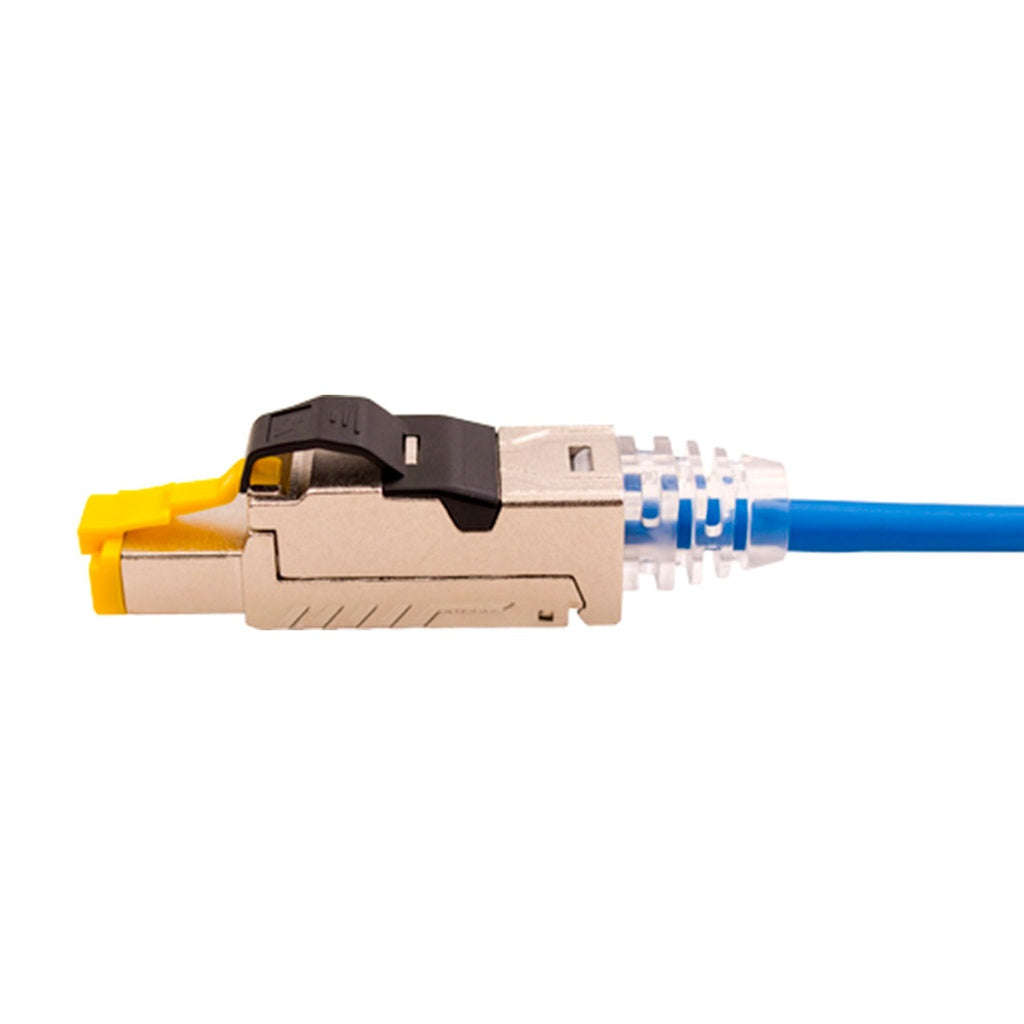 012-024/10G, Plug RJ45 blindado Cat6/6A, para cable sólido, con chapa de oro, Auto ponchable sin herramienta