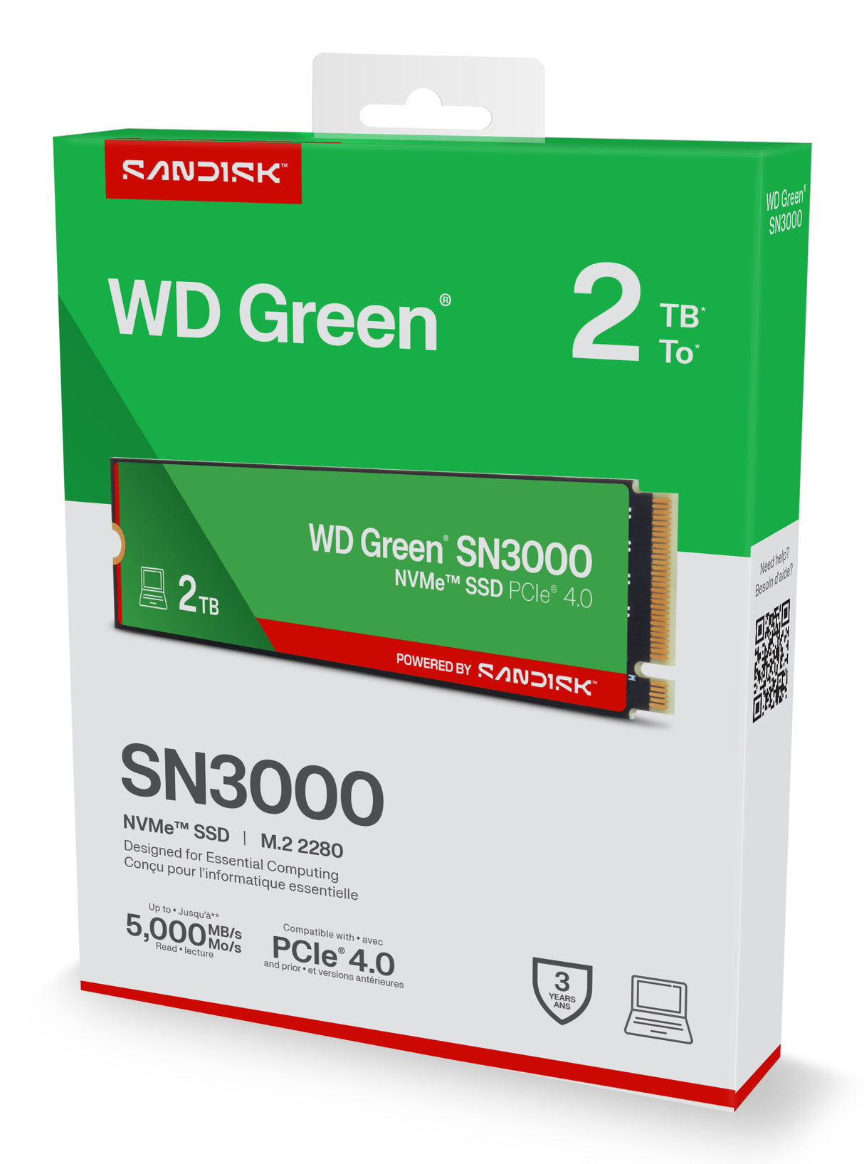 WD SSD Interno Green SN3000 2TB M.2 2280 NVMe PCIe Gen4, 5000 MB/s Lectura, 4200 MB/s Escritura