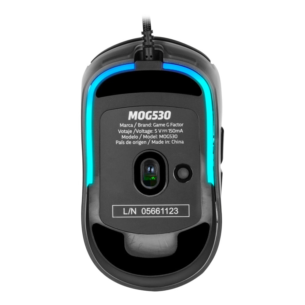 MOUSE GAME FACTOR MOG530, CARCASAS INTERCAMBIABLES, PIXART 3327, 12,000 DPI, RGB, USB, NEGRO