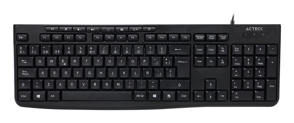 Acteck Inspire Prime TA222 teclado Hogar / Oficina USB QWERTY Español Negro, Tamaño completo (100%), Alámbrico, Interrup