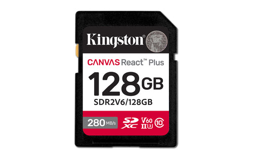 Kingston Technology 128GB Canvas React Plus SDXC UHS-II 280R/100W U3 V60 for Full HD/4K Memorias flash 128 GB SDXC Negro