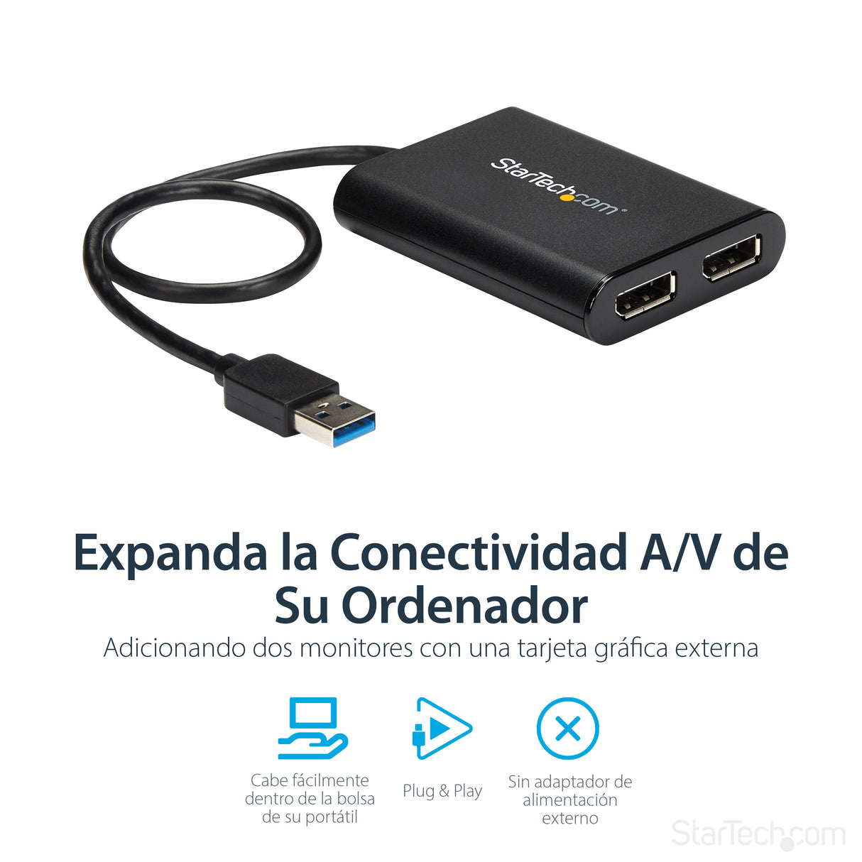 ASUS Adaptador Gráfico Externo USB 3.0 a DisplayPort Doble 4K60 DisplayLink - Cable Conversor USB 3.0 a DP de Vídeo Adap