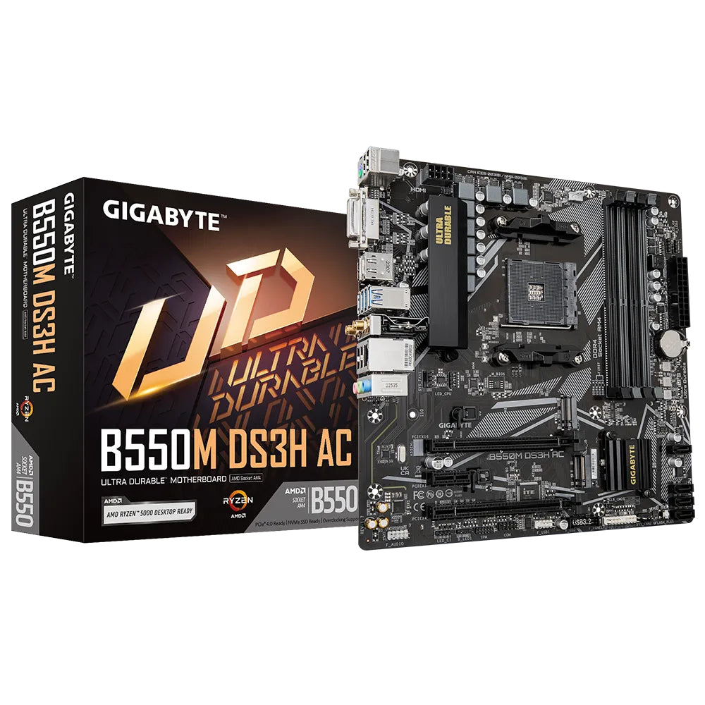 GIGABYTE B550M DS3H AC Placa base - Procesadores AMD Ryzen 5000, VRM de 5+3 fases, hasta 4733 MHz DDR4, 1xPCIe 4.0 + 1xPCIe 3.0 M.2, Wi-Fi 5, LAN 1GbE, USB 3.2 Gen 1 placas base AMD Zócalo AM4 Zócalo AM4 DDR4-SDRAM