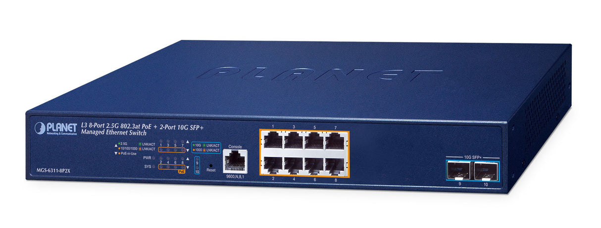 PLANET Layer 3, 8-Port 2.5GBASE-T Gestionado L3 2.5G Ethernet (100/1000/2500) Energía sobre Ethernet