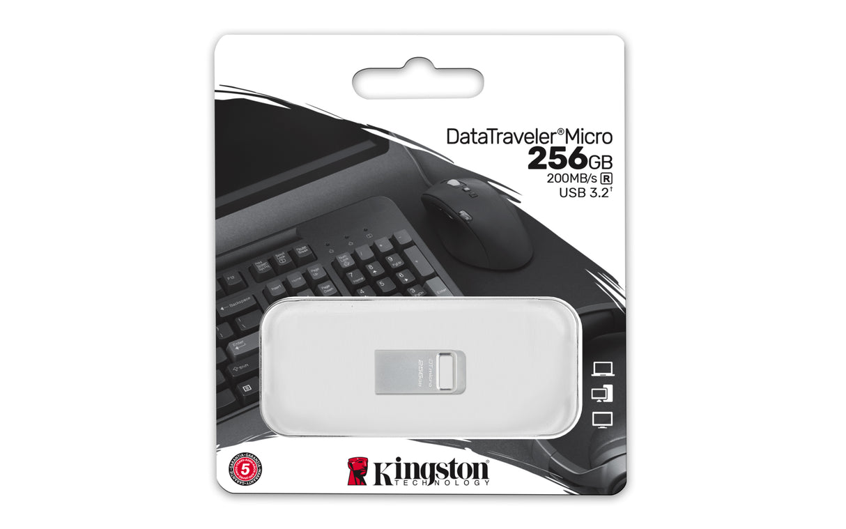 Kingston Technology 256GB DataTraveler Micro 200MB/s Metal USB 3.2 Gen 1 Memoria Flash 256 GB USB tipo A 3.2 Gen 1 (3.1