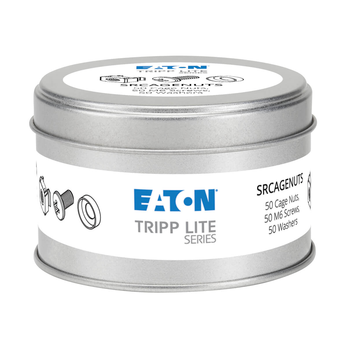 Tripp Lite SRCAGENUTS Kit de hardware de orificios cuadrados SmartRack con 50 tornillos M6 y arandelas, Aluminio, Negro