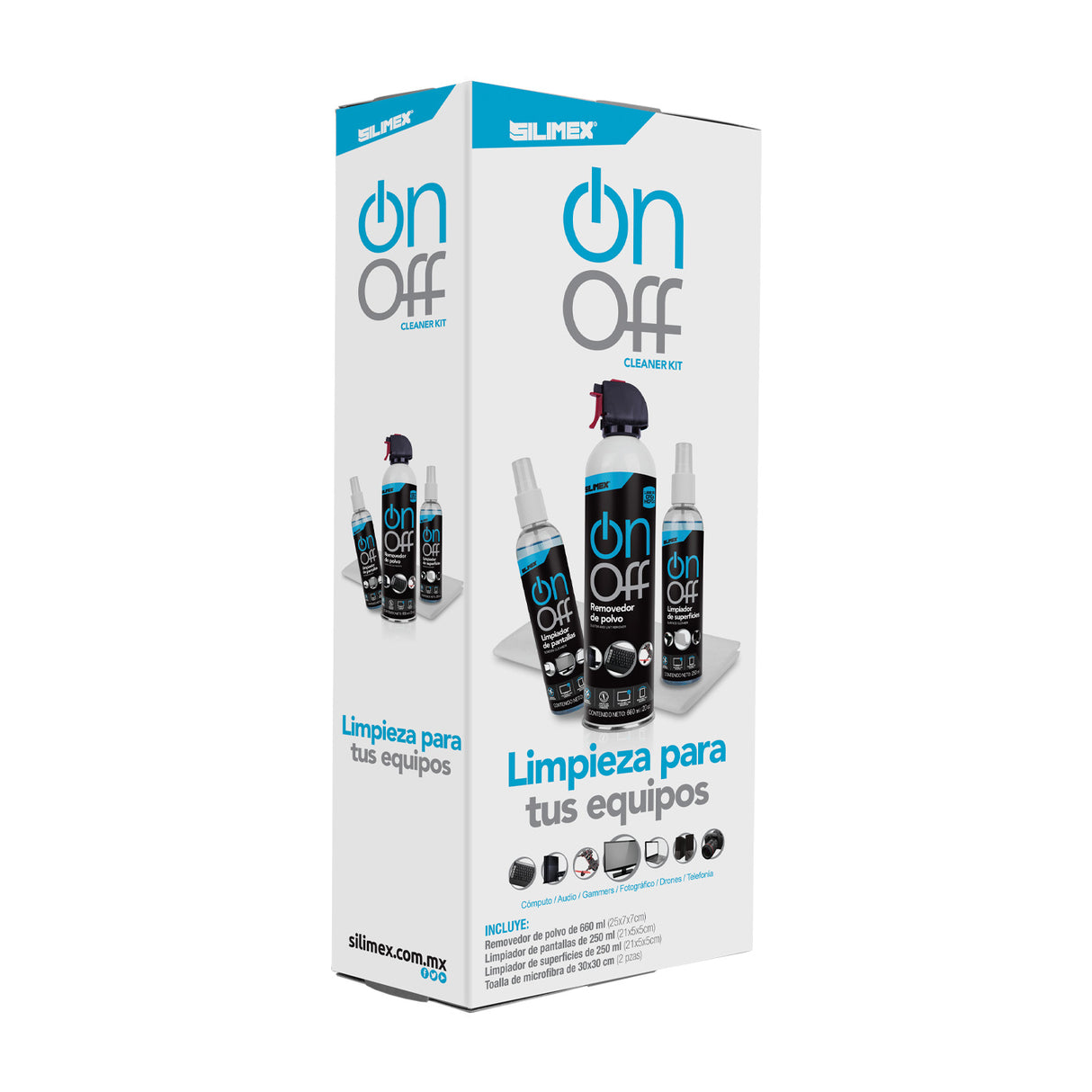 Kit de Limpieza Silimex On Off para Equipos de Cómputo y Audio, 4 Accesorios