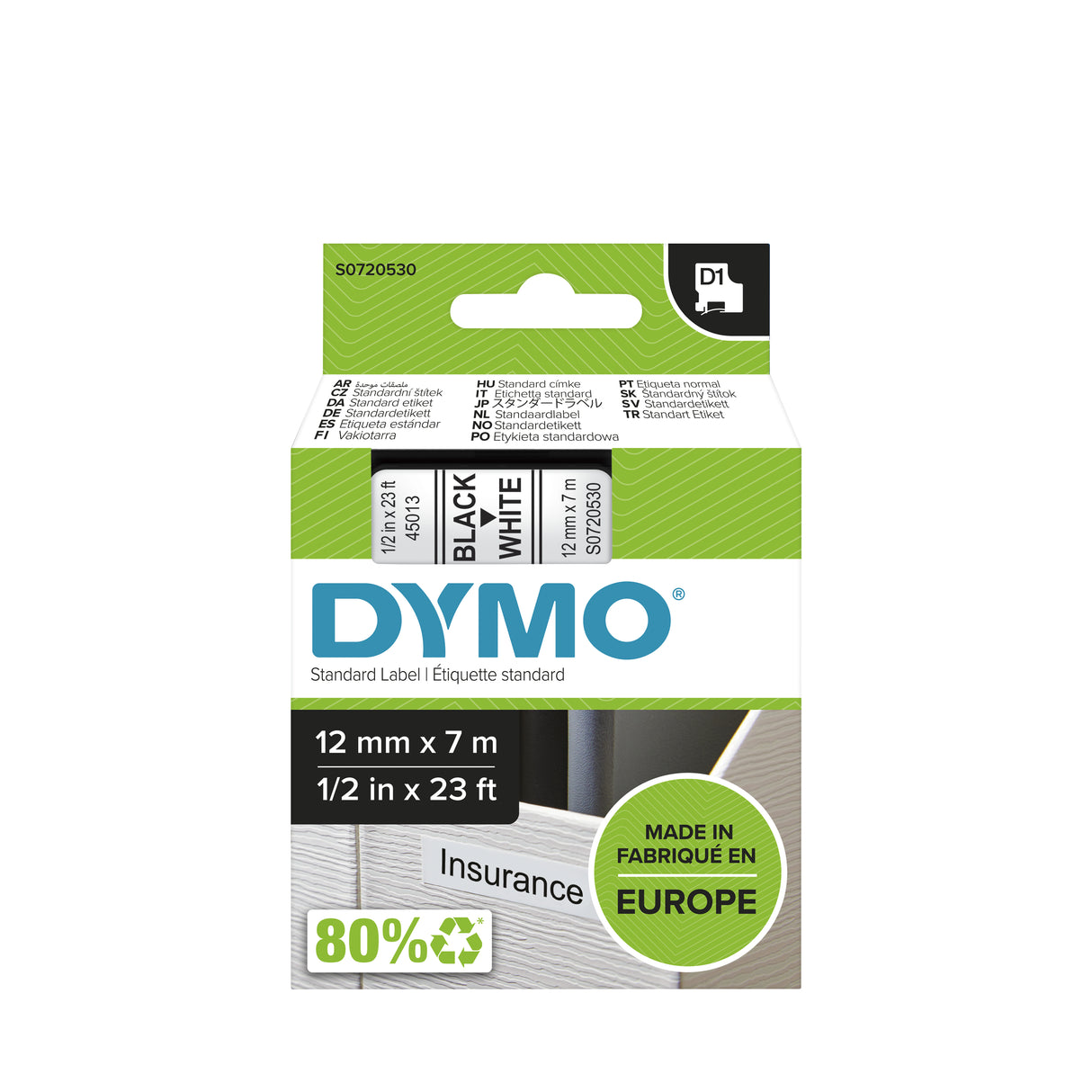DYMO D1 etiquetas auténticas | impresión negra sobre fondo blanco | 12 mm × 7 m | etiquetas autoadhe