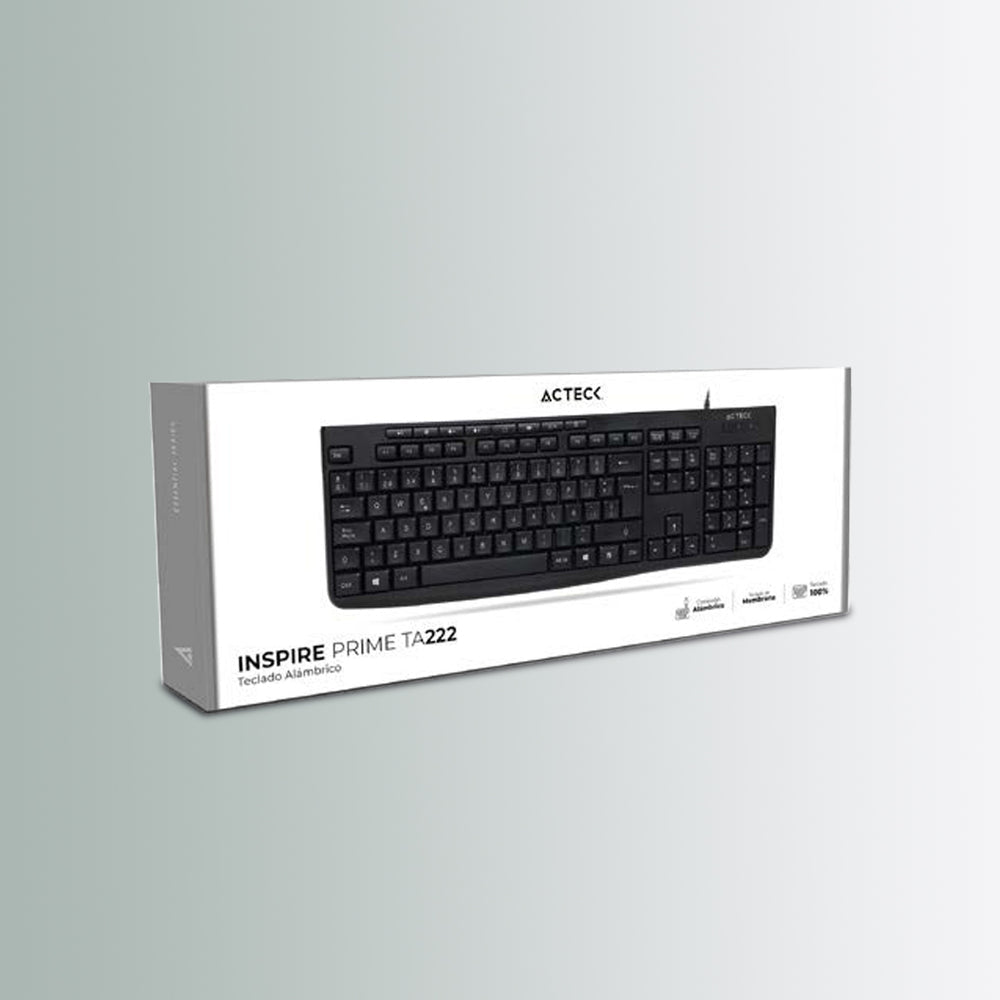 Acteck Inspire Prime TA222 teclado Hogar / Oficina USB QWERTY Español Negro, Tamaño completo (100%), Alámbrico, Interrup