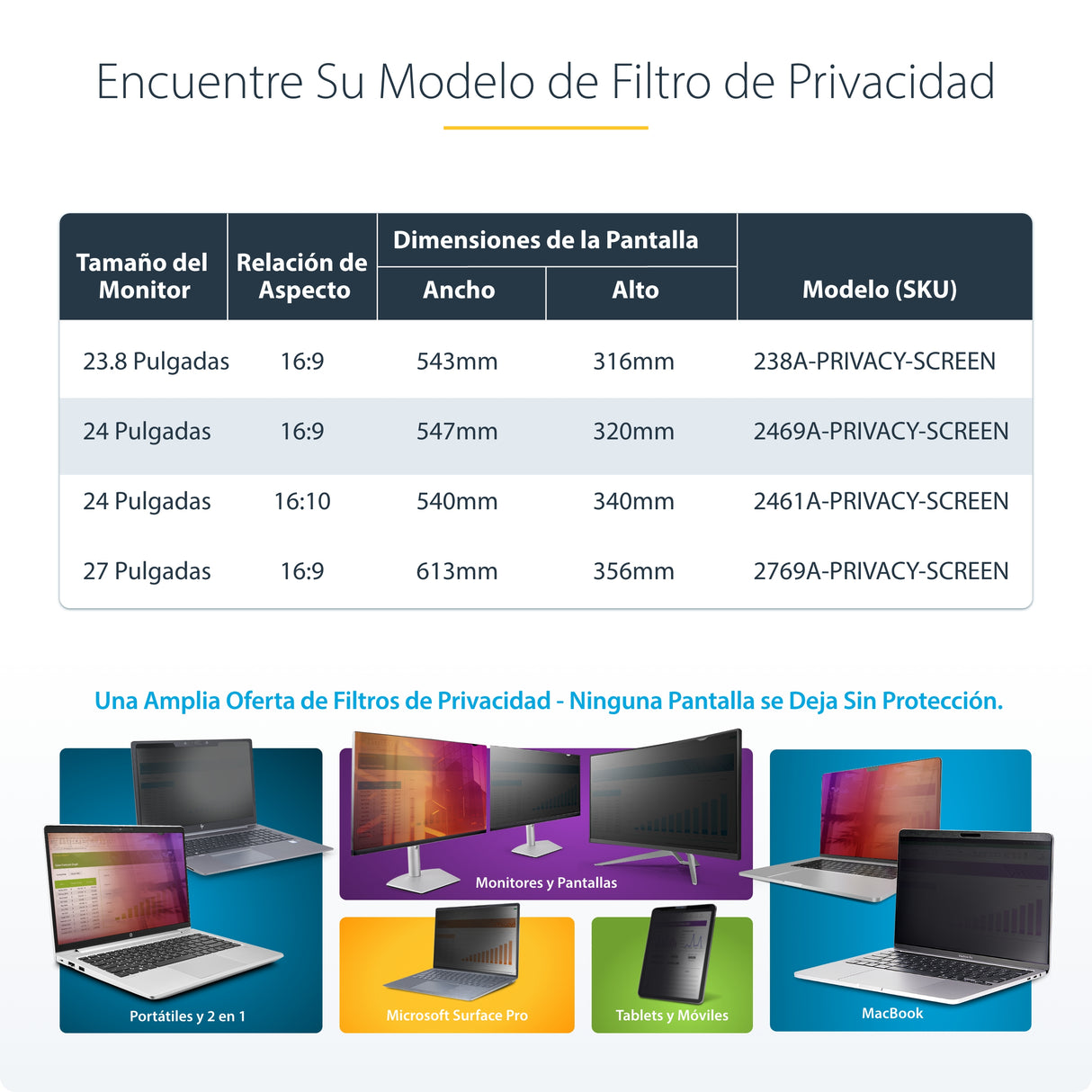 StarTech.com Filtro de Privacidad 16:9 para Monitor de 24" - Colgante - Protector Acrílico de Pantalla - Ángulo de