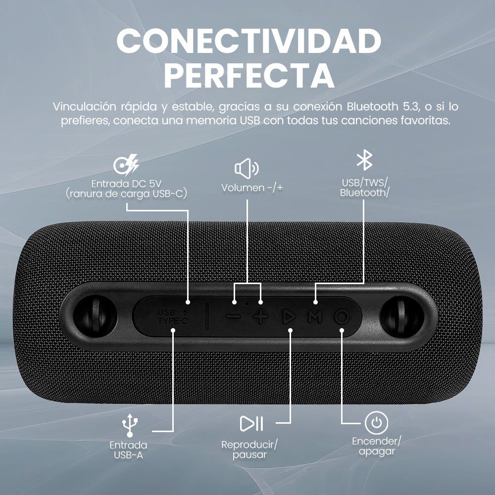 BOCINA VORAGO BSP-430 BLUETOOTH / USB / AROS LUZ RGB / TWS / 26W RMS CON HASTA 7 HRS AUTONOMIA TERMINADO EN TELA