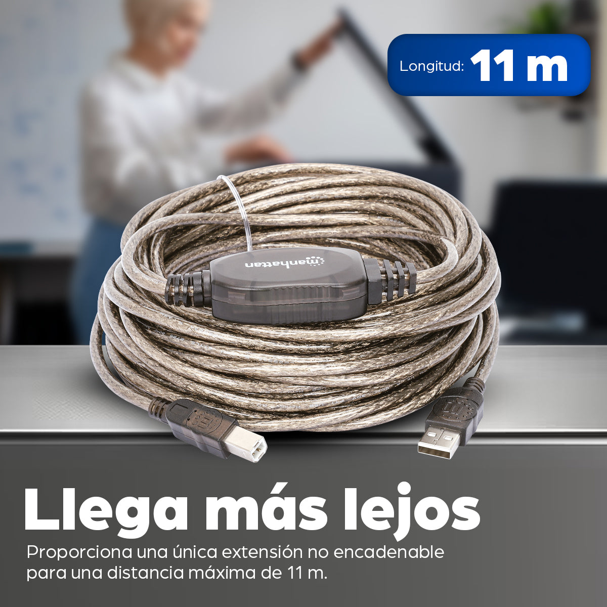Manhattan Cable de Extensión Activa USB de Alta Velocidad Cable USB 2.0 USB A USB B Macho/Macho