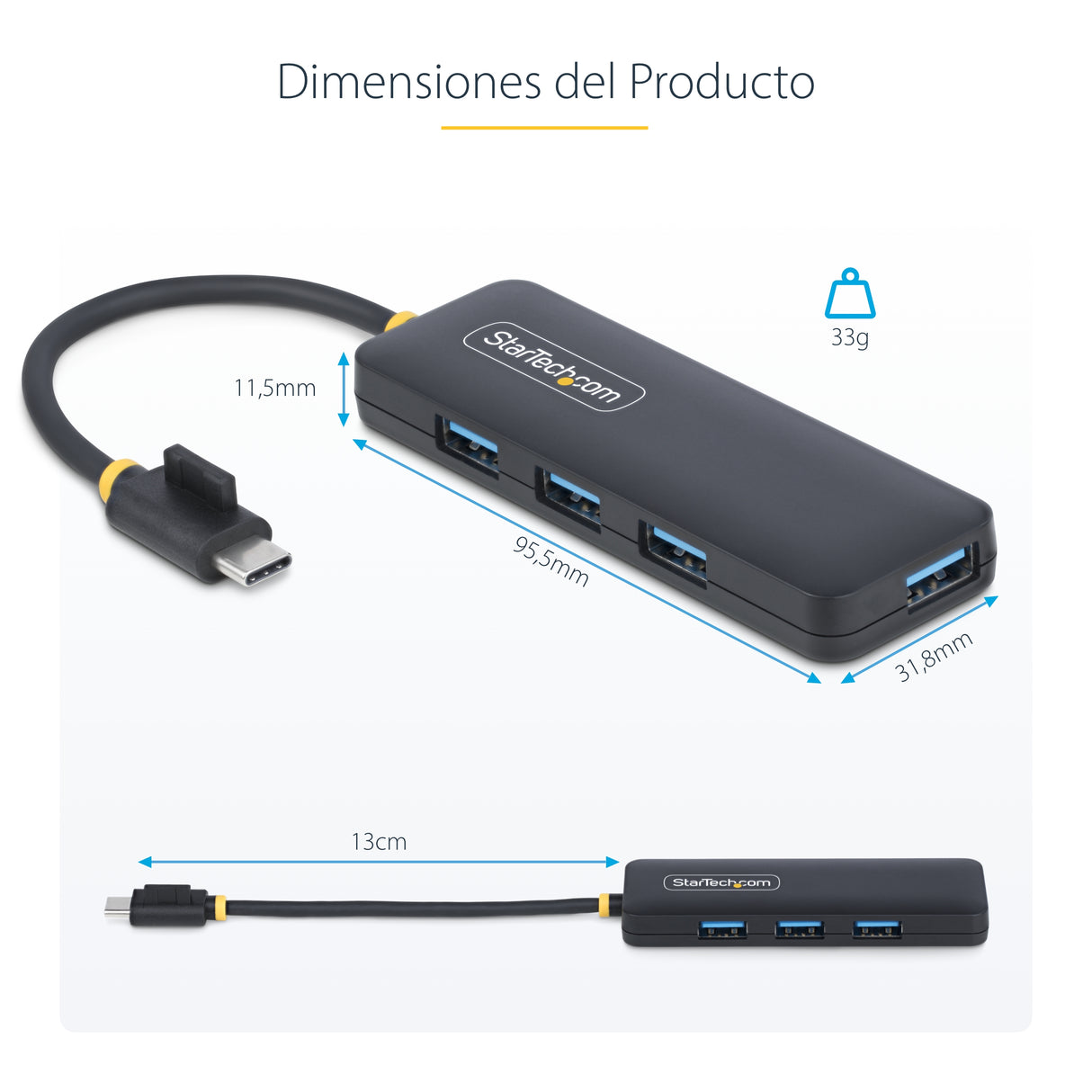 StarTech.com Hub USB-C de 4 Puertos - Ladrón USB Tipo C a 4 Puertos USB-A - Alimentado por el Bus - USB 3.0 de 5Gbps - H