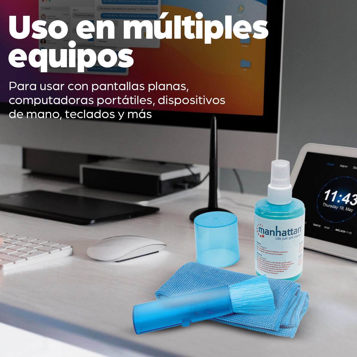 Manhattan Equipo para Limpieza de Pantallas LCD kits de limpieza para equipos LCD/TFT/Plasma 200 ml Microfibra Azul