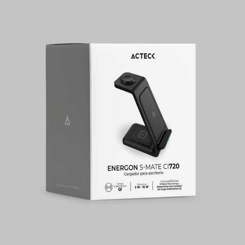 Cargador ACTECK Inalámbrico Energon S-Mate CI720 3 en 1 / Para IPhone 15 W, IWatch 3 W y AirPods 5 W / Negro