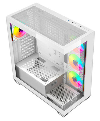 Gabinete Gamer Mid Tower Xzeal ATX Panel Der. Vidrio + Metal 2xUSB1.0 + 1xUSD3.0 + 3.5 mm + 4 ARGB Fans + 1 HUB Blanco