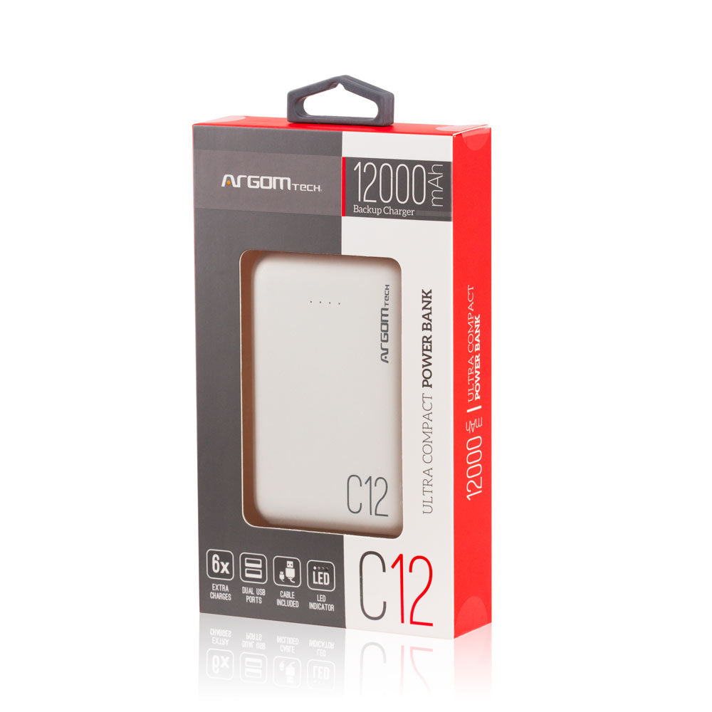 ArgomTech ARG-PB-1138WT batería externa Ión de litio 12000 mAh Blanco