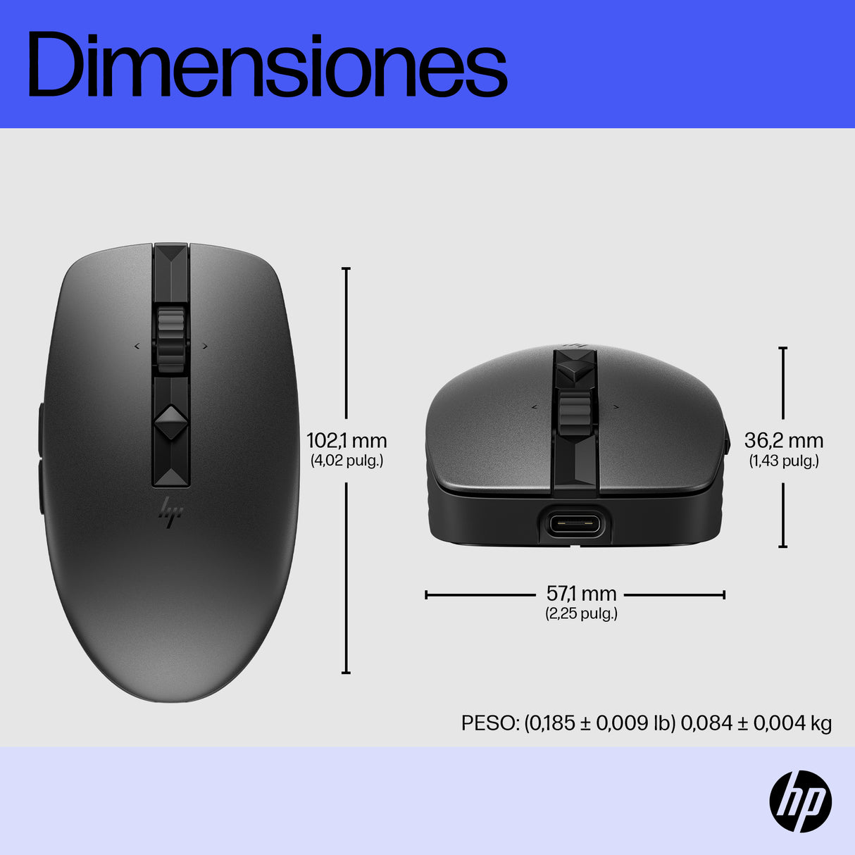 HP Ratón multidispositivo recargable HP 715 Ratones Oficina RF Wireless + USB Type-A Ambidextro