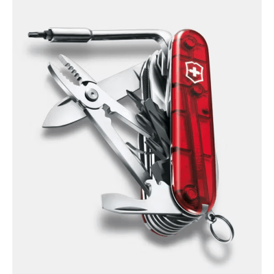 1.7775.T - Navaja Multifunción Cyber Tool L / 39 Herramientas Profesionales / Para Técnicos Digitales / Llave Tuercas Tecnológica / Dados Hexagonales D-SUB / Set Bits Phillips-Torx-Hex / ABS-Cellidor Rojo / Fabricación Suiza