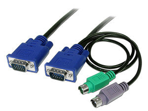Cable KVM Ultra Delgado 3-en-1 VGA-PS/2 Macho a VGA Macho, 1.8 m, 1920x1080, 60Hz, 4 Puertos