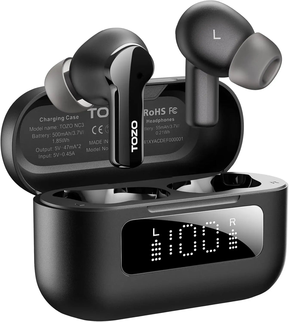 Tozo Aero Sound 2 Noise Canceling IPX6 W/ Smart Digital Display (Black)