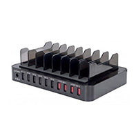 MANHATTAN 180009 - Estación de carga con 10 puertos USB 76 W, Base de carga USB de 12 A USB con Carga Rápida de 2.0, Soporte con 8 bahías