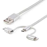 Cable Trenzado StarTech de 1m USB a Lightning USB-C y Micro USB, Datos de Transferencia de 480Mbps, Compatible con Dispositivos iOS y Android