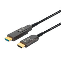 MANHATTAN 355193 - Cable Óptico Activo HDMI de Alta Velocidad / 4k@60Hz UHD, HDMI macho a Micro-HDMI macho (Tipo D) y HDMI macho (Tipo A) Desmontable, 30 m (100 pies), Certificado CMP/CPR, HEC, ARC, contactos bañados en oro, negro (Sobre Pedido) #MCI1Q125
