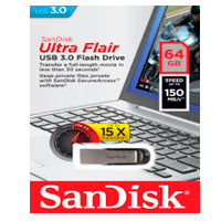 Unidad Flash USB 3.0 SanDisk Ultra Flair, Metálica, 64GB, Velocidad de Transferencia de Datos 150MB/s