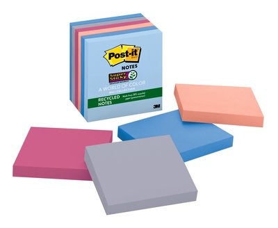 Post-It Recycled Super Sticky Notes, 3 in x 3 in, Bali Collection, 6 Pads/Pack nota autoadhesiva 65 hojas Autoadhesivo
