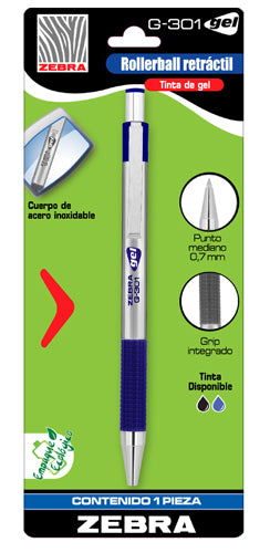 Zebra G-301 Gel bolígrafos de punta redonda Negro, Plata Negro 0,7 mm 1 pieza(s)